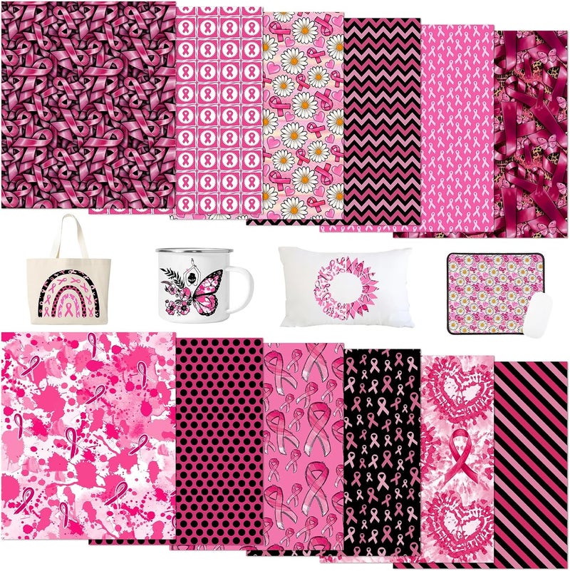 Tintnut Black Pink Ribbon Sublimation Ink Transfer Sheets - 12 Sheets 12"x10"Pink Ribbon Pattern Sublimation Transfer Paper Bundle for DIY Mugs, Tumblers, Key Chain, T-Shirts - Image 1